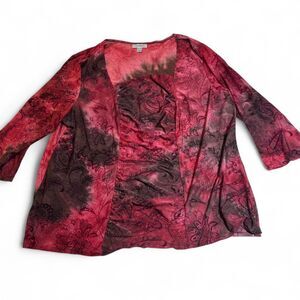 Dressbarn Womens 3XL Red & Brown Blouse Y2K Fairycore Whimsical Goth